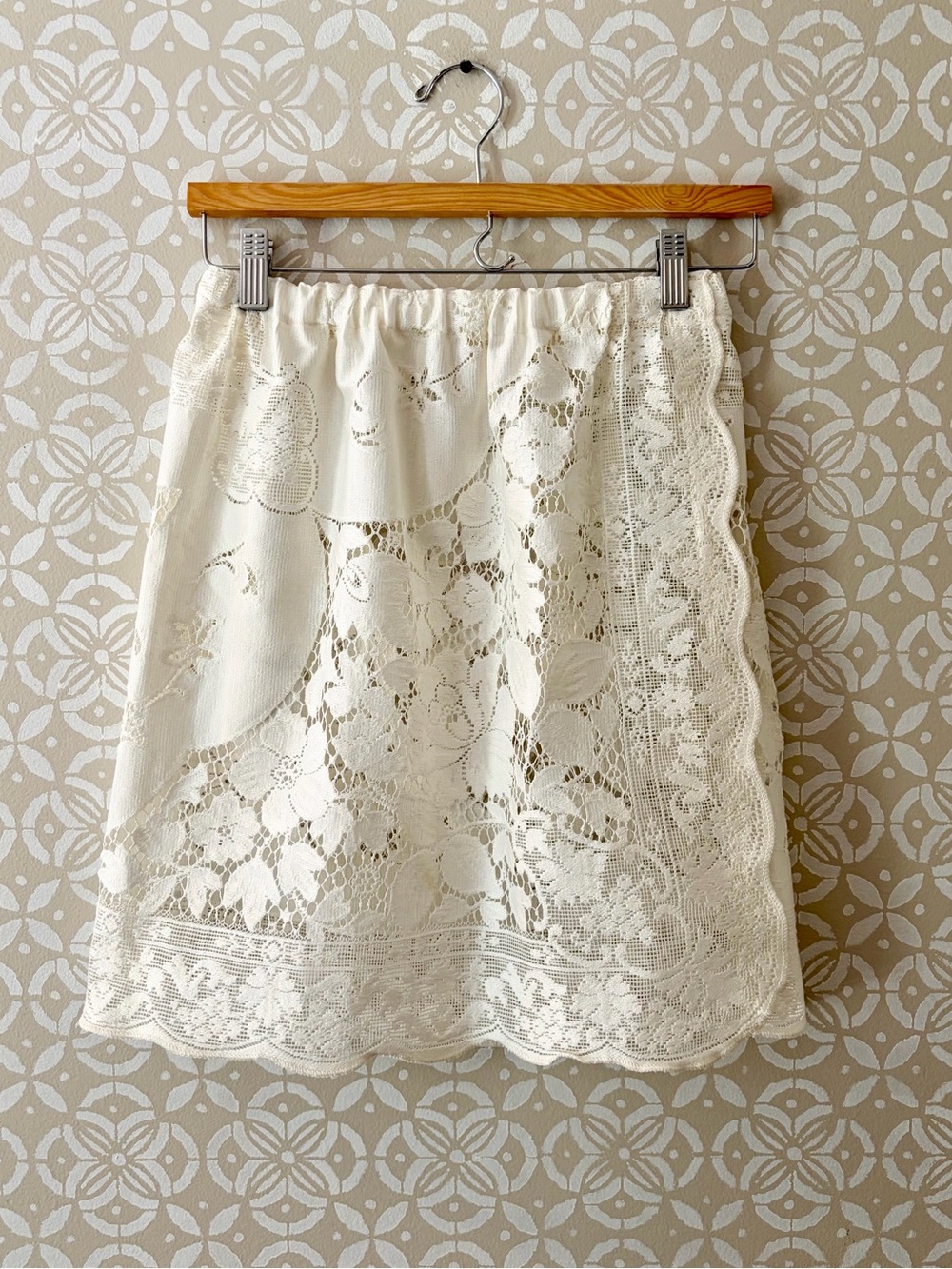 Women’s Cream Lace Skirt - Handmade from Vintage Quaker Lace Tablecloth